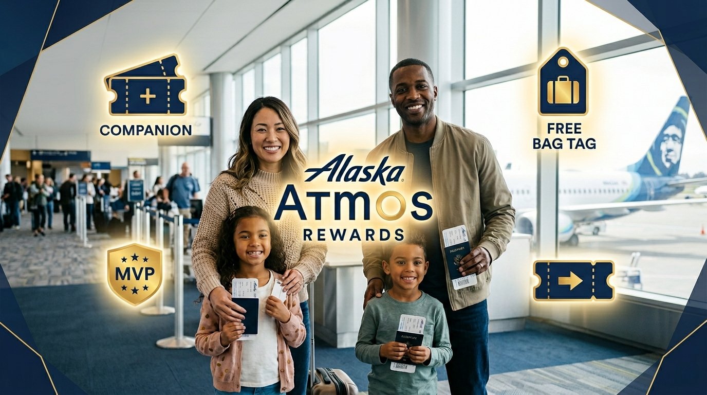 Alaska Atmos Rewards Benefits 2026 full breakdown – Companion Fare, free checked bags for 7, MVP Gold status perks